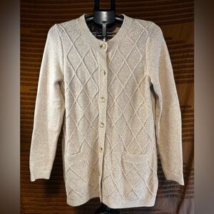 L.L. Bean 100% Cotton Diamond Knit Cardigan Tan Oatmeal Size Large